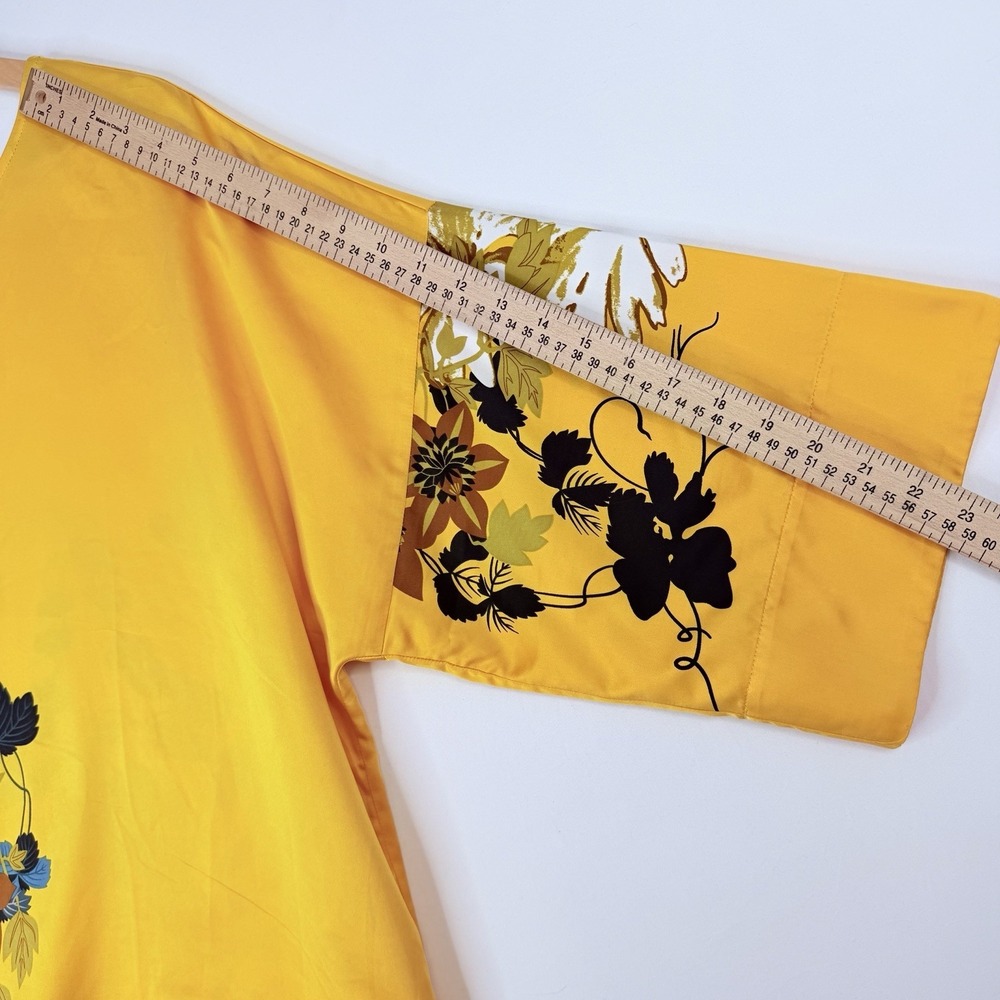 Soft Surroundings Gold Tahitian Floral Satin Kimono Sleeve Top Blouse 2X Relaxed - Picture 9 of 15
